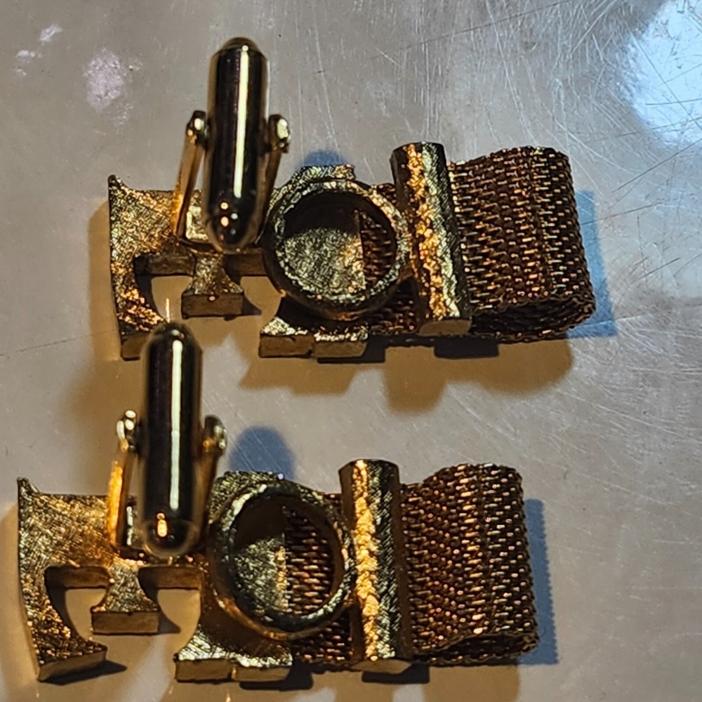 Vintage Dante Letter "E" Signed Gold Tone Cuff Links - Picture 10 of 10